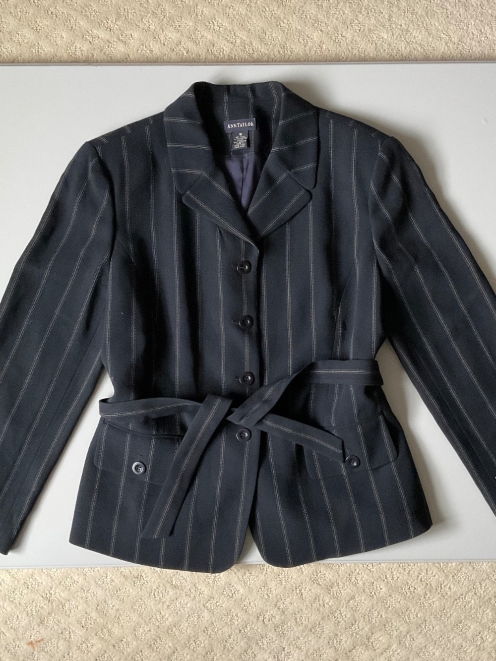 AnnTaylor Black Pin Stripped Size 10 Wool Blazer and Dress Pants